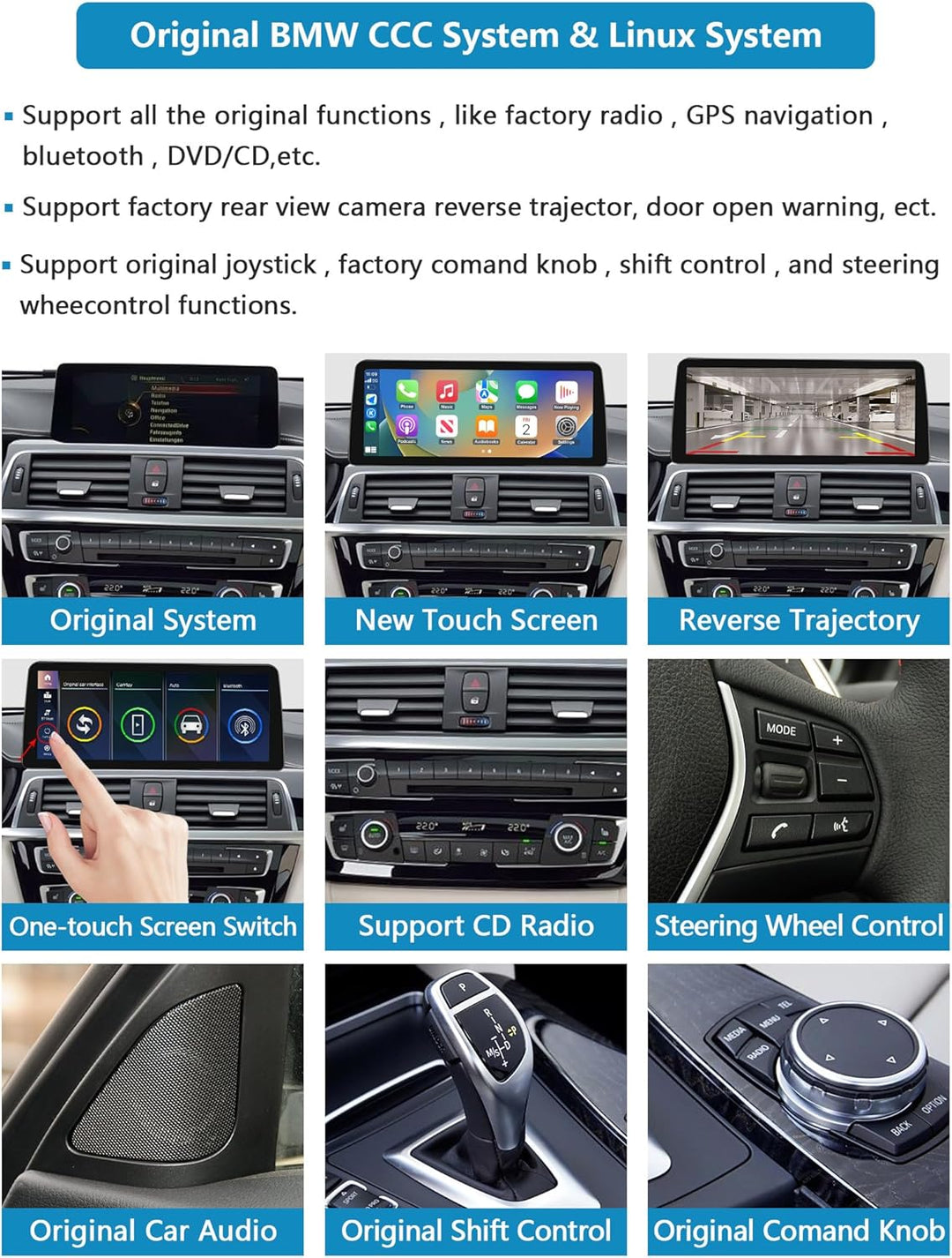 Ninetom Autoradio 12,3 Zoll Touchscreen mit kabellosem Carplay und Android Auto für 2013-2016 BMW 3e