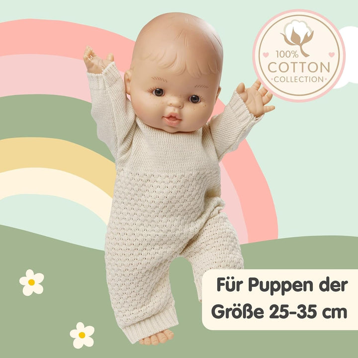 Heless 1480 - Puppenkleidung aus 100 Prozent Bio-Baumwolle, Strickstrampler in Ecru für Puppen und K
