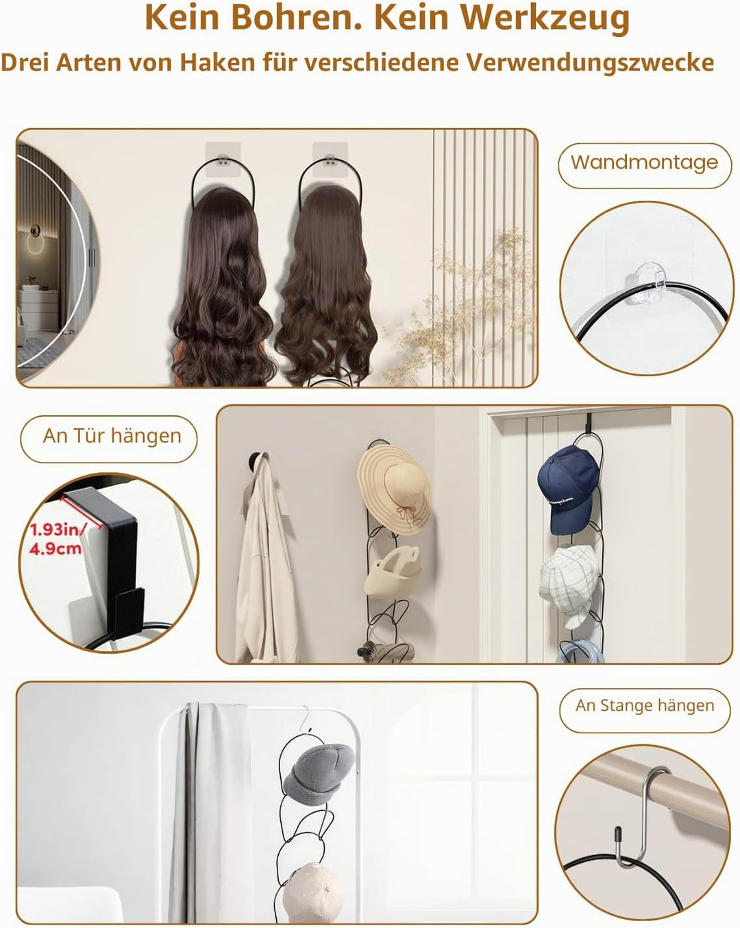 LINFIDITE Cap Halter Tür Hut Racks, Baseball Cap Halterung Schrank hängende Einstellbare Huthalter,f