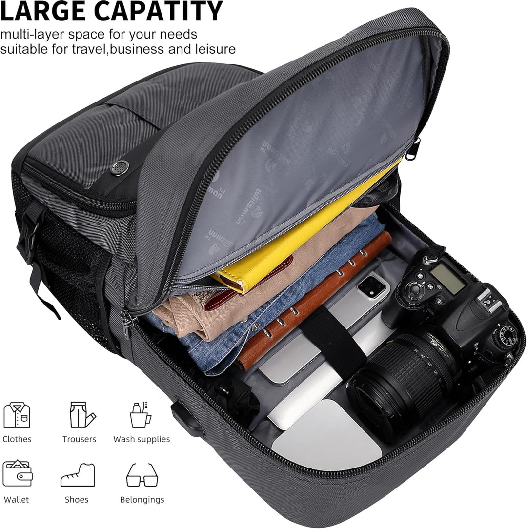 WITZMAN Reiserucksack Herren Damen Gross Laptop Rucksack 15.6-17 Zoll mit USB-Ladeanschluss Flugzeug