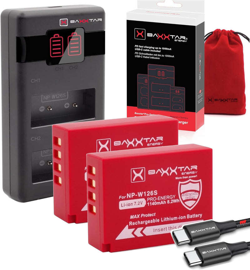 Baxxtar NP-W126s NP-W126 Akku-Pack MaxProtect (1140mAh) mit aktivem NTC-Sensor und V1 Schutzgehäuse