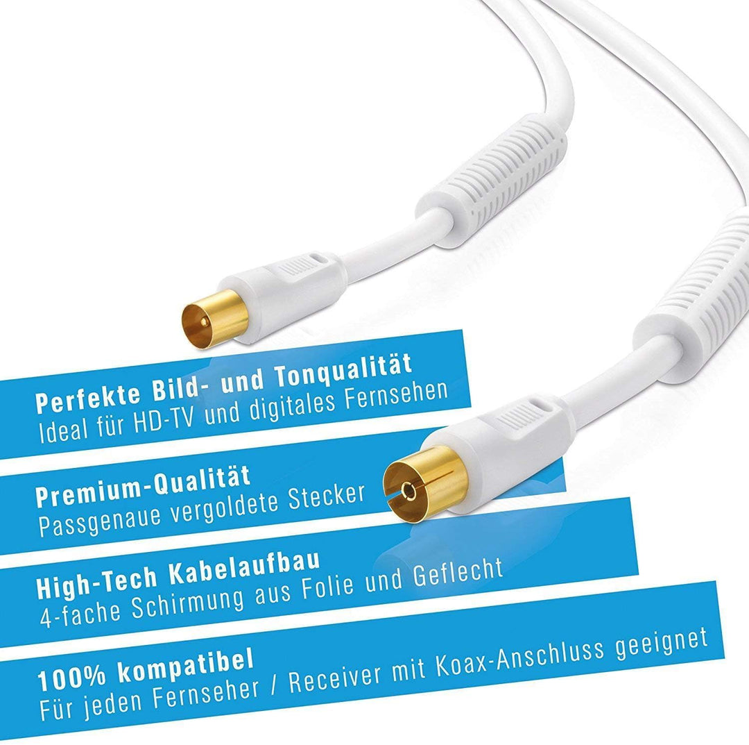 PerfectHD Antennenkabel + 2x Winkeladapter | 20m | 75 Ohm | 110 db | 4fach geschirmt | Koax Stecker