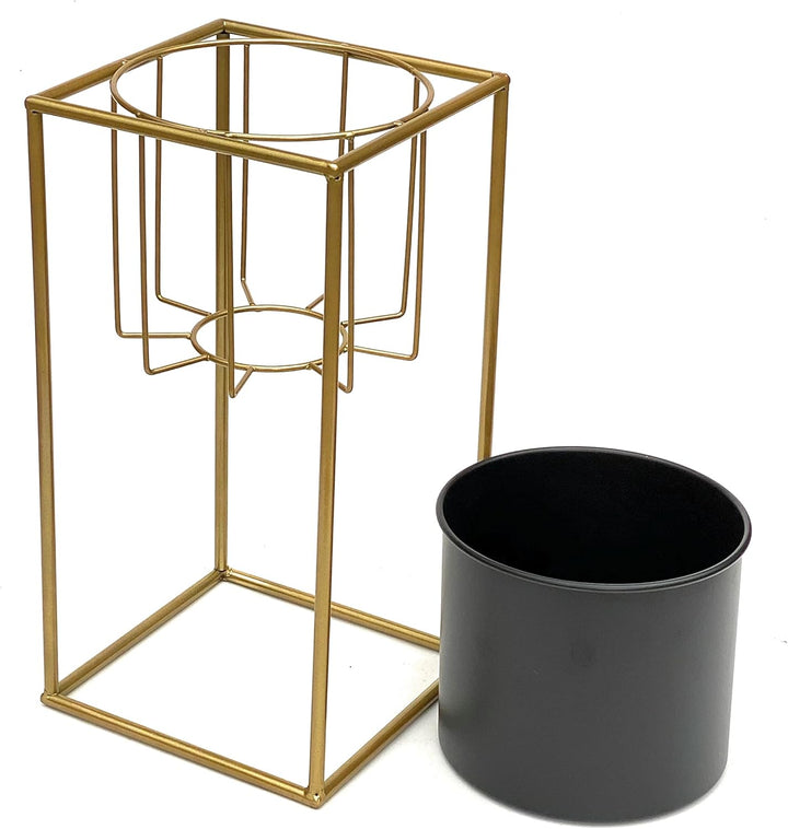 DanDiBo Blumenhocker mit Topf Metall Gold Schwarz Eckig S 45 cm Blumenständer 96035 Blumensäule Mode