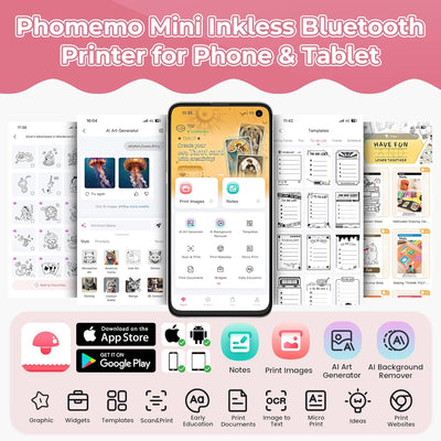 Phomemo Mini Etikettendrucker,T02 Sticker Fotodrucker für Smartphone,Handy Thermodrucker klein mit 3