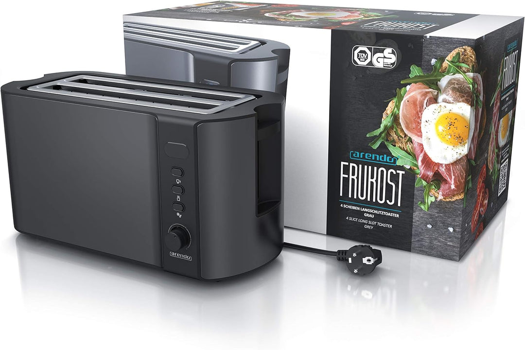 Arendo - Edelstahl Toaster Langschlitz 4 Scheiben - Defrost Funktion - wärmeisolierendes Gehäuse - m