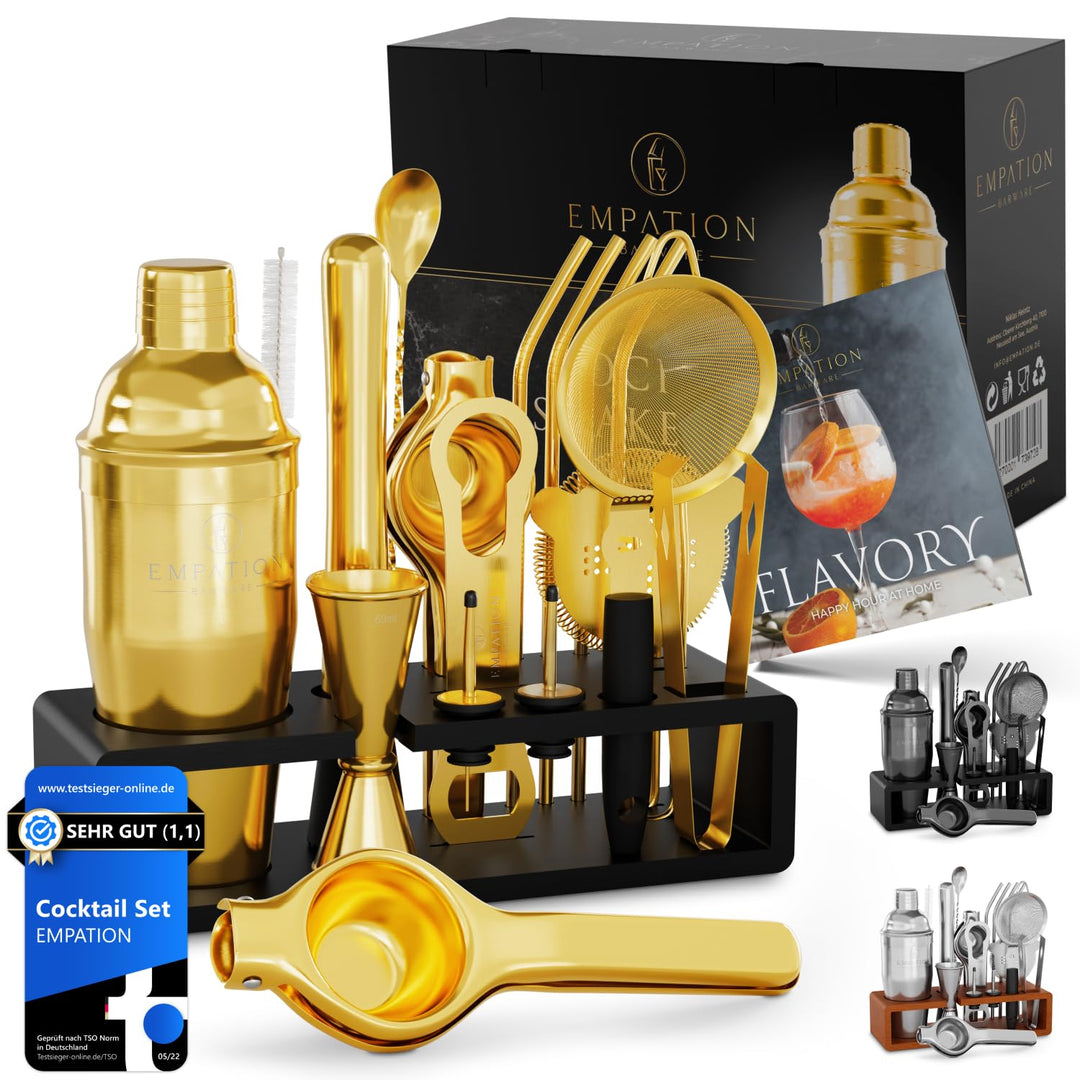 EMPATION Cocktail Set Gold, 700ml Cobbler Cocktail Shaker aus Edelstahl, sicheres Ausgiessen & kein