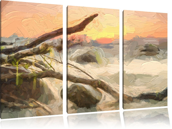 Pixxprint Ruhige See im Nebel als Leinwandbild/Grösse: 3 Teilig (120x80) cm/Wandbild/Kunstdruck/fert