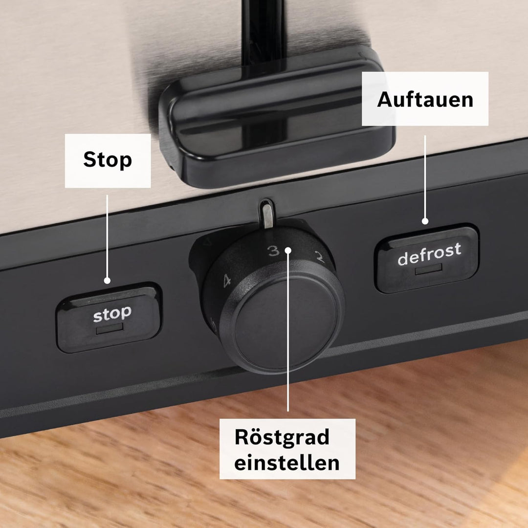 Bosch Kompakt Toaster MyMoment TAT6M420, entnehmbarer klappbarer Brötchenaufsatz, mit Auftaufunktion
