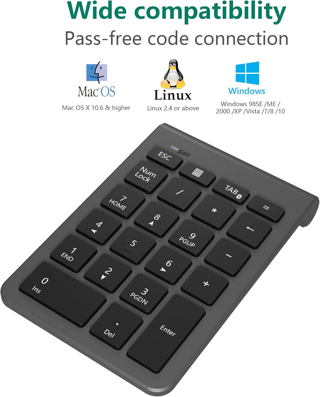 Bluetooth Ziffernblock für Laptops, tragbarer drahtloser Bluetooth 22-Tasten Nummernblock mit Mehrer