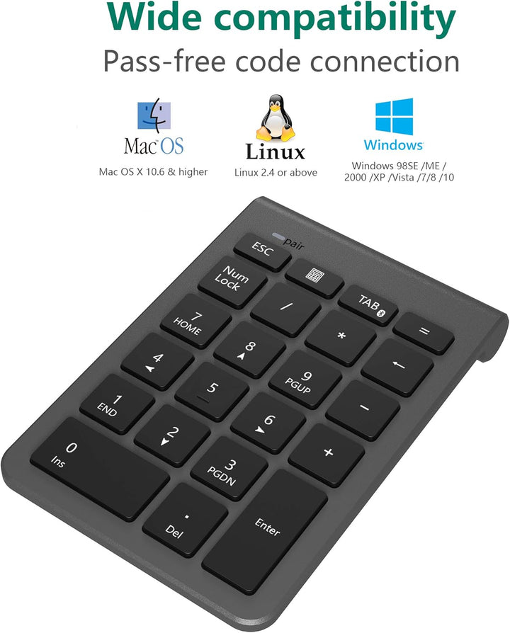 Bluetooth Ziffernblock für Laptops, tragbarer drahtloser Bluetooth 22-Tasten Nummernblock mit Mehrer