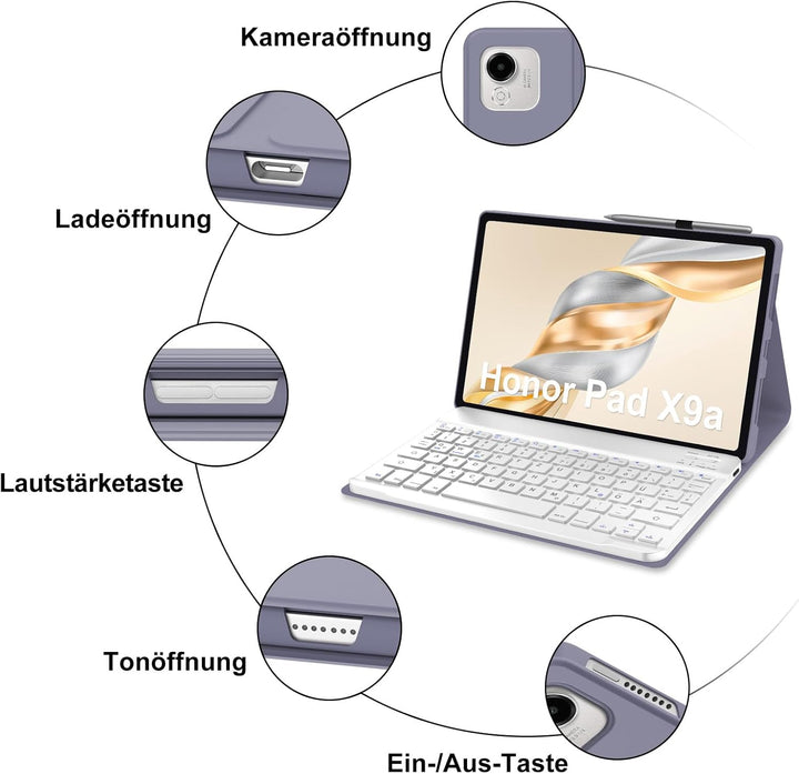 IVEOPPE Tastatur für Honor Pad X9a 11.5 Zoll, Hülle mit Bluetooth Abnehmbarer Tastatur für Honor Pad