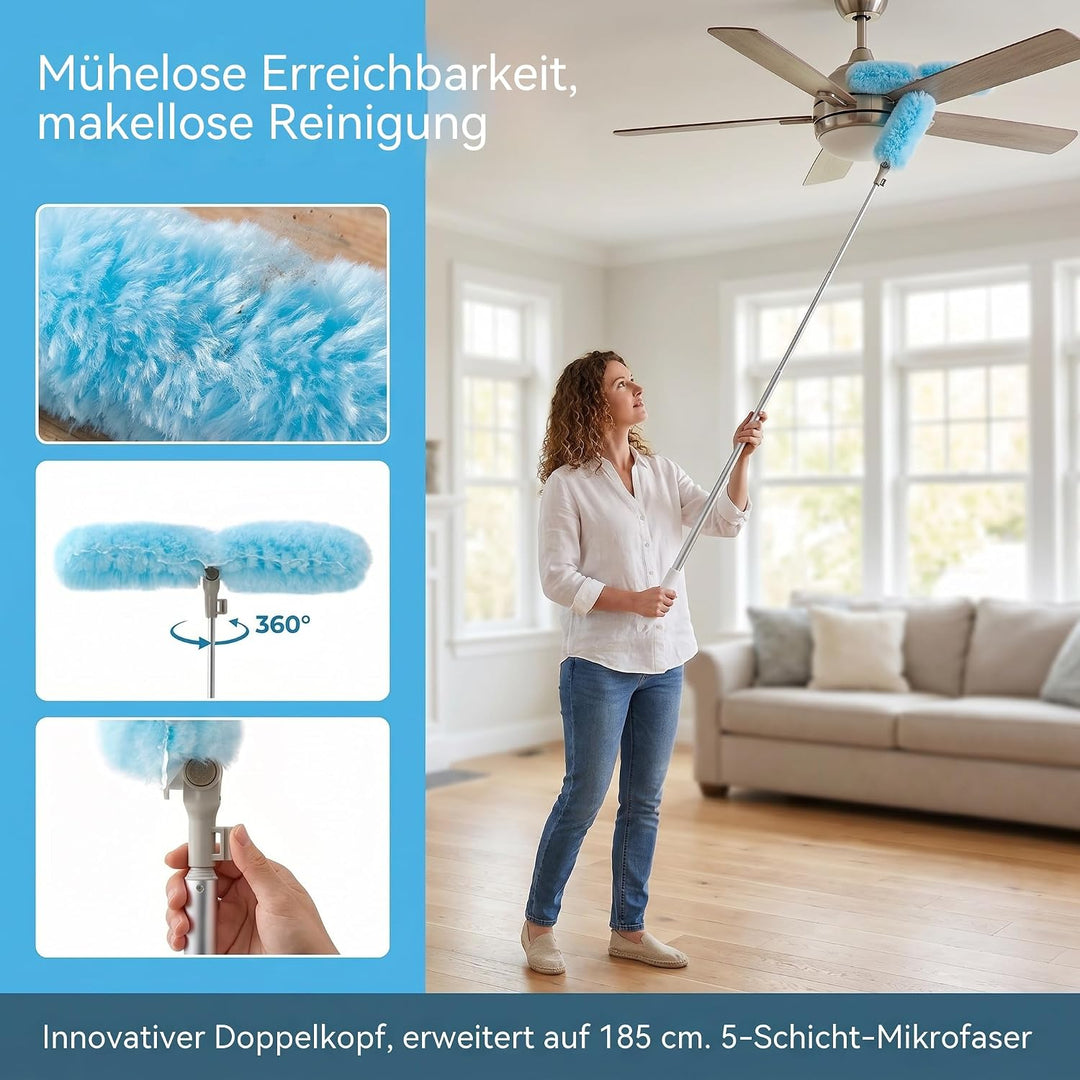 Staubwedel, 180cm Staubwedel Teleskop, Staubmagnet(Blau) | Kompatibel mit Swiffer Staubmagnet Grad 3