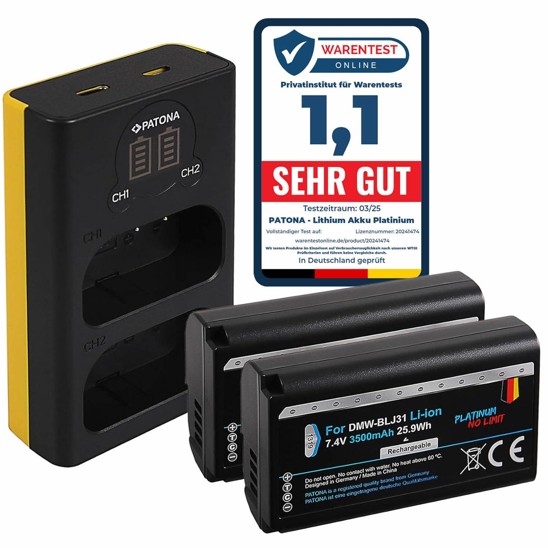 PATONA Platinum (2X) Ersatz für Akku Panasonic DMW-BLJ31 (3500mAh) - Dual LCD Ladegerät 1882 (Eingan
