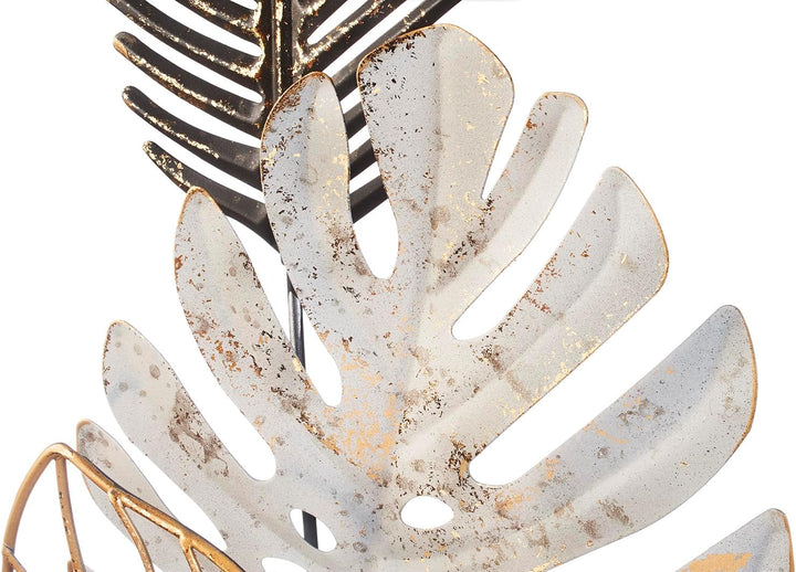 Kobolo Wandbild Monstera, 29x74x3 cm, Metall, schwarz-gold-weiss, modernes Metallbild, stilvolle Wan