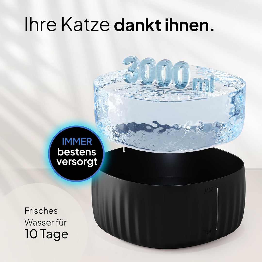 Katzenbrunnen - Super leiser, BPA-freier 3L Trinkbrunnen für Katze mit LED und Aktivkohlefilter - Le