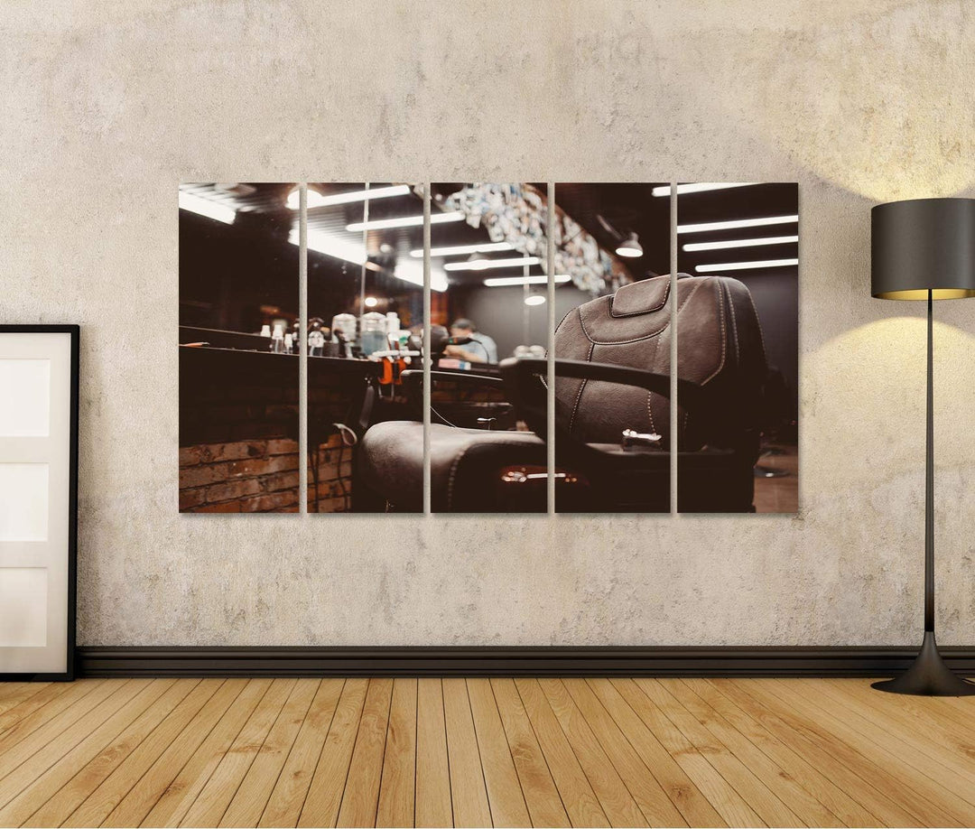 islandburner Bild auf Leinwand Barbershop Sessel Moderner Friseur Friseursalon Barber Shop Männer Bi