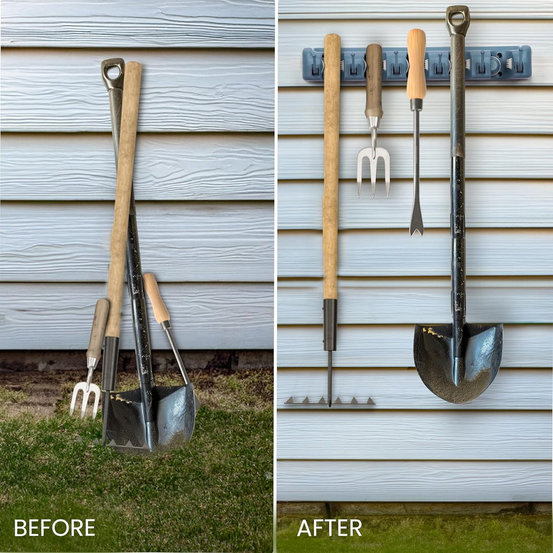 BELLE VOUS Gartenwerkzeughalterung - Combisystem - Gerätehalter mit 6 Haken - Besenhalterung Wand -