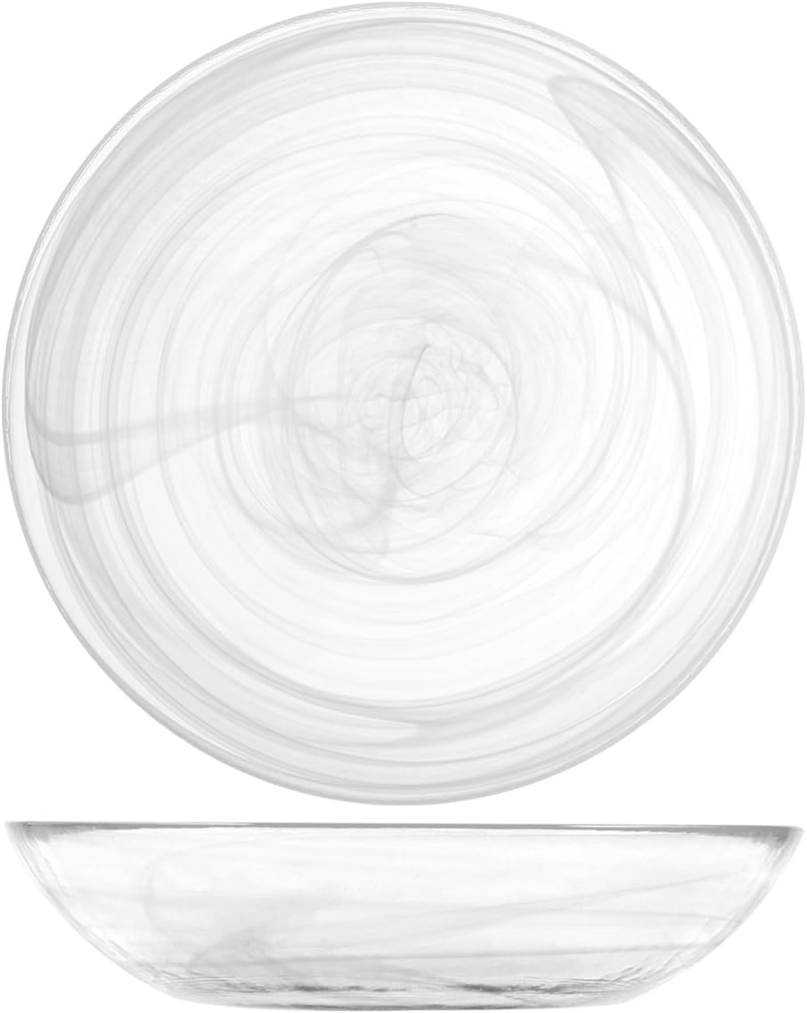 H&H Set 6 Piatti Fondi Alabastro In Vetro Bianco Cm21