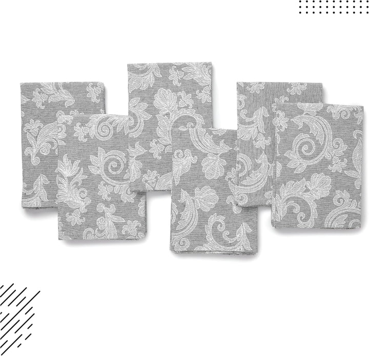 Encasa XO Esstisch Servietten Set von 12 I Grösse 45x45 cm I Blumen Grey Jacquard -Stil Druck Auf Ha