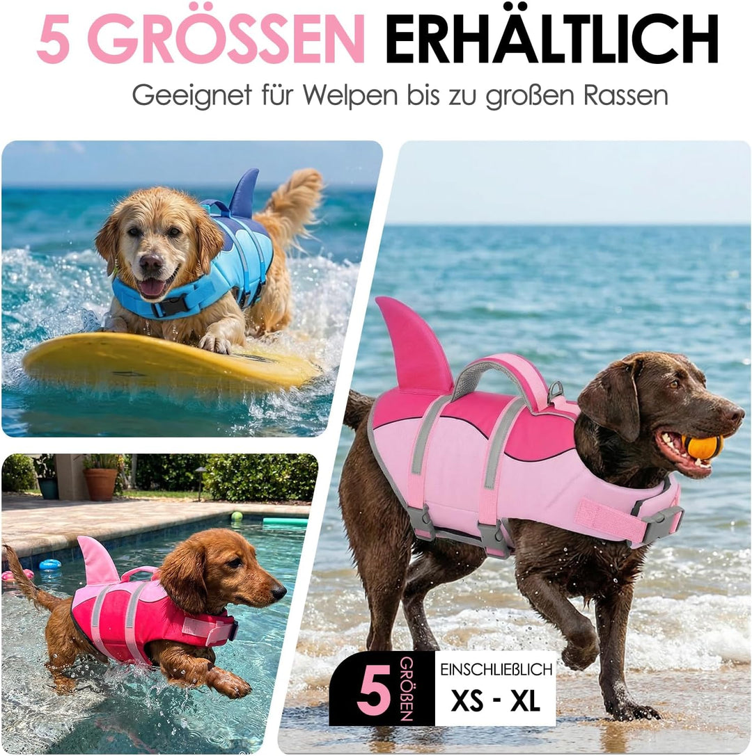 AOFITEE Schwimmweste Hund XS, Verstellbar Hundeschwimmweste Hai, Hoher Auftrieb Klein Hunde Schwimmw