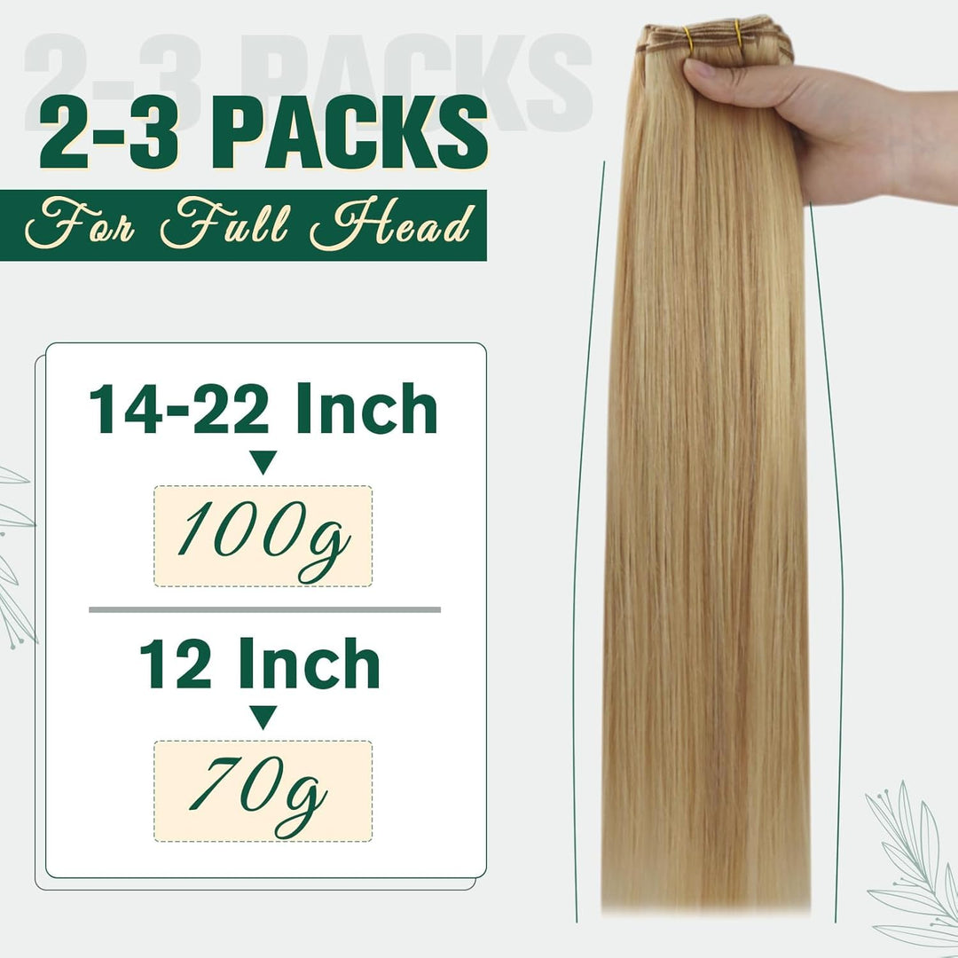 RUNATURE Extensions Echthaar Weft 45cm Goldblond mit Hellblond Haartressen Echthaar Blond Glatt Haar