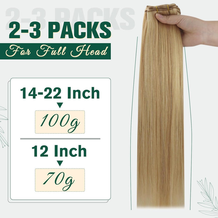 RUNATURE Extensions Echthaar Weft 45cm Goldblond mit Hellblond Haartressen Echthaar Blond Glatt Haar