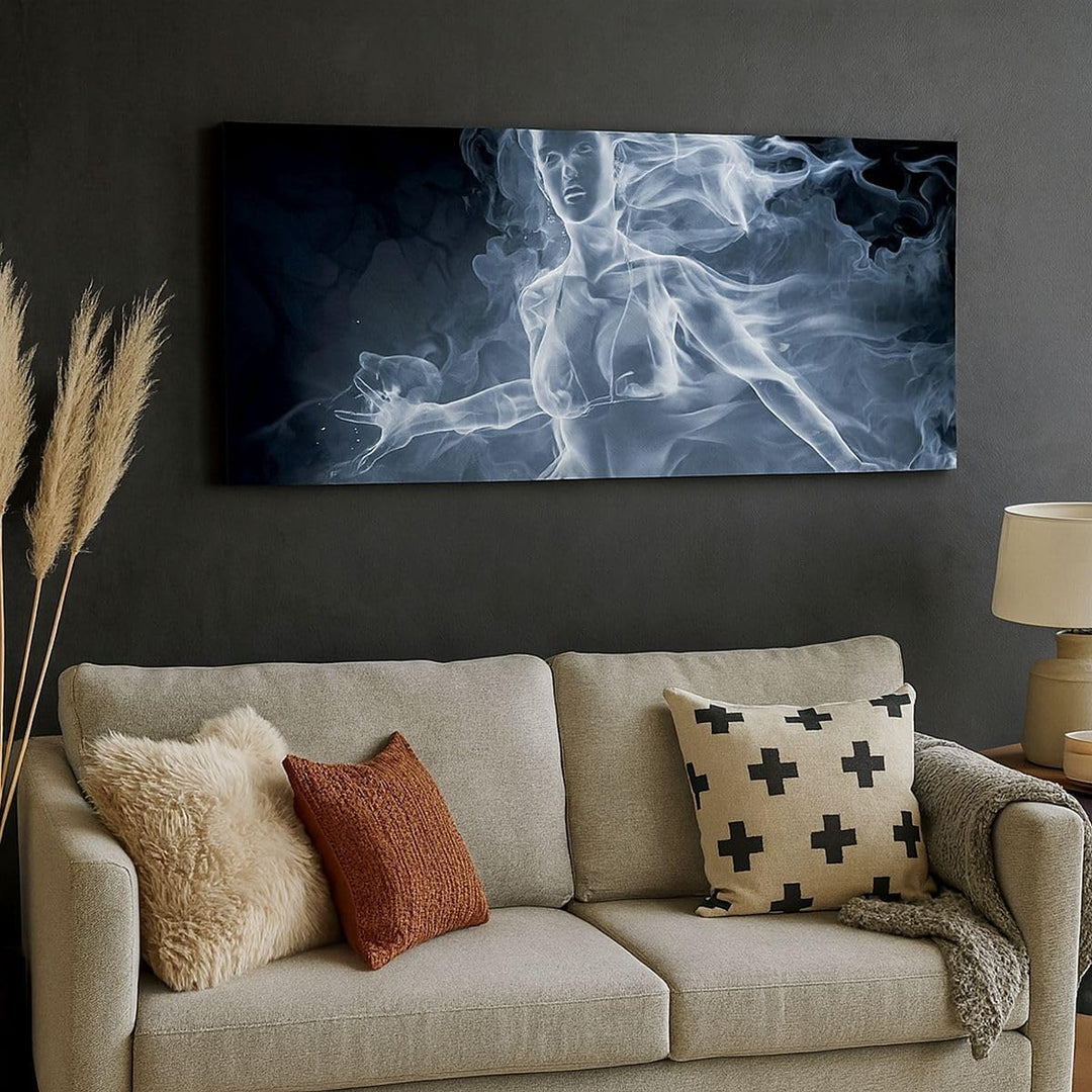Wandbilder Dekoration Wohnzimmer Mädchen rauch nebel kunst Panorama Bilder auf Leinwand 120x50cm Lei