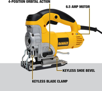 Dewalt DW331K-QS DW331K-QS-Sierra de Calar 701W empuñadura cerrada, 701 W, 230 V, Gelb, Others Stich