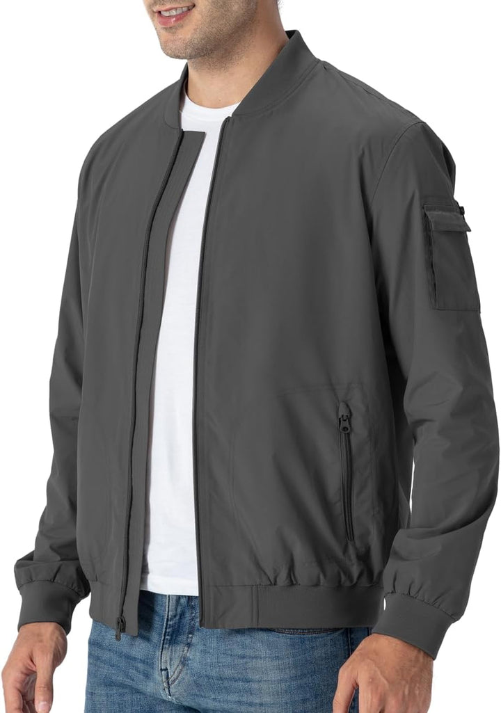 YSENTO Herren Bomberjacke Leichte Übergangsjacke Blouson Windbreaker Stehkragen Baseball Fliegerjack
