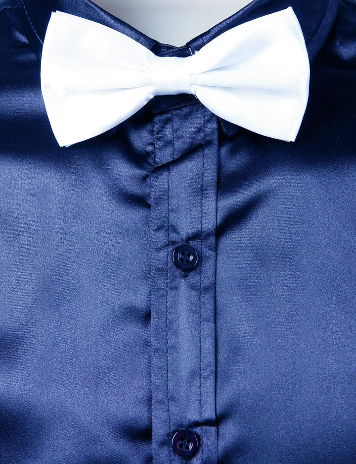 PARKLEES Herren Glänzend Slim Fit Satin Langarmhemd Frezeit Business Hemd für Party Nachtclub S Navy