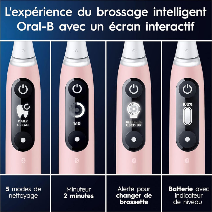 Oral-B iO Series 6N Elektrische Zahnbürste, Bluetooth, 5 Putzmodi, 2 Bürsten, 1 Reisetasche, Weiss/R