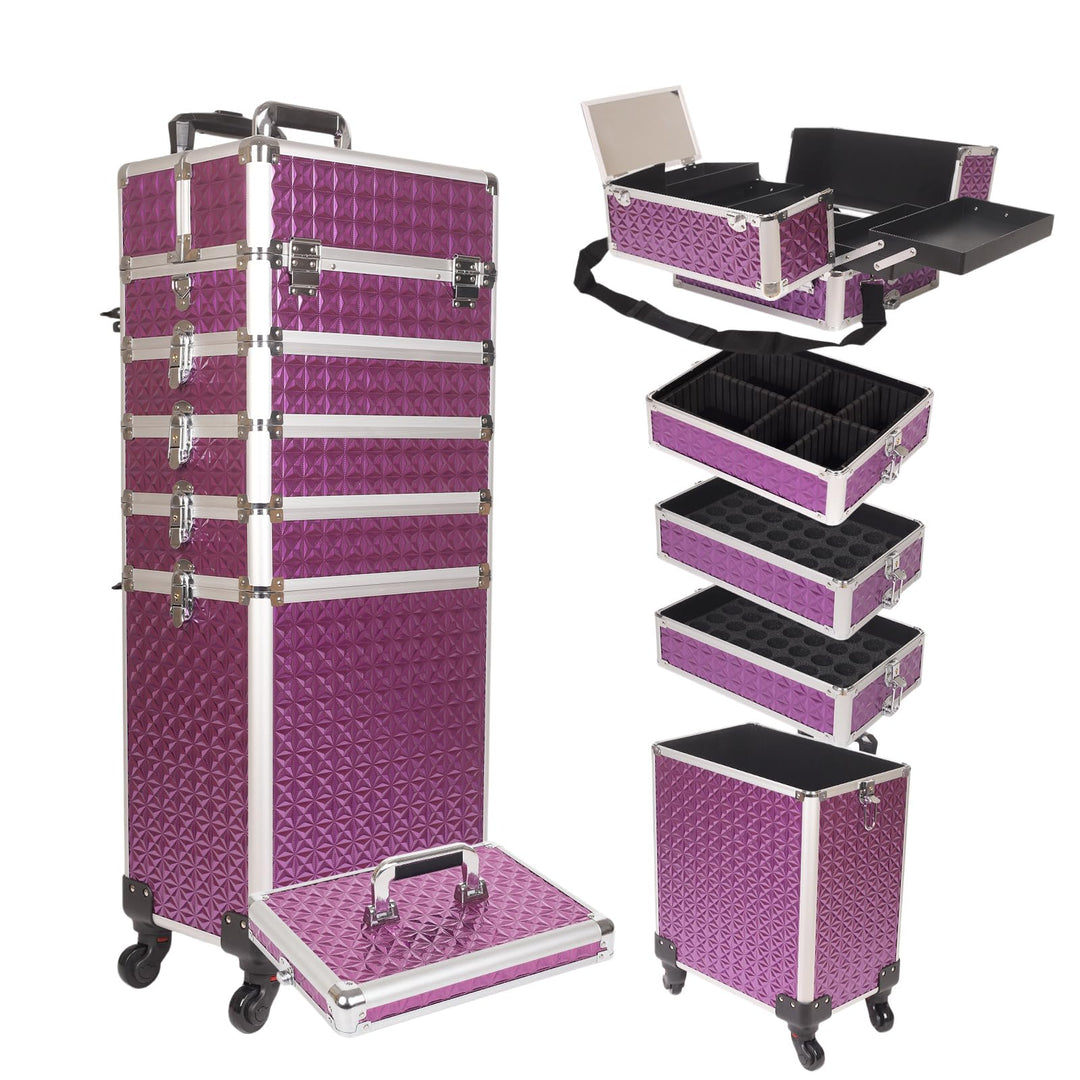 Kosmetikkoffer Trolley, 6-in-1 Schminkkoffer mit Spiegel & Schloss, Grosser Kosmetik Reisekoffer Mak