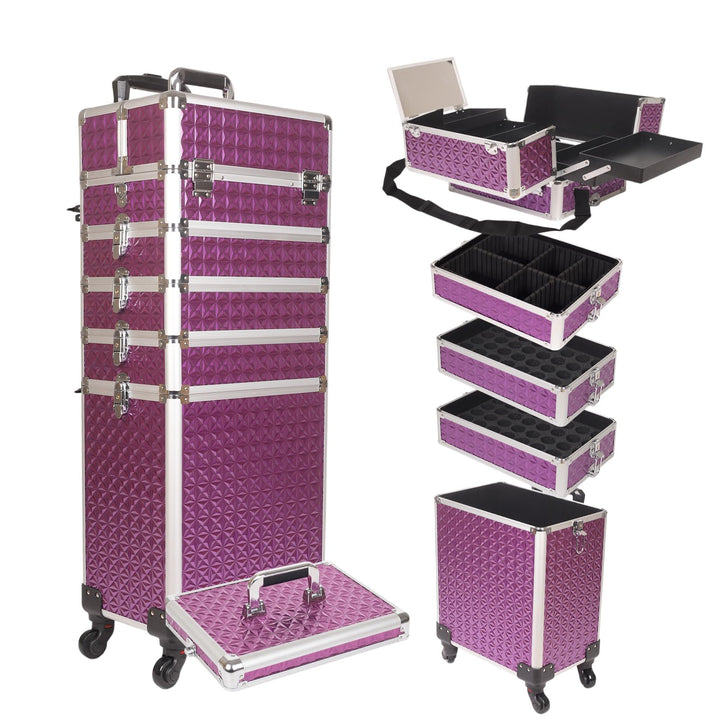 Kosmetikkoffer Trolley, 6-in-1 Schminkkoffer mit Spiegel & Schloss, Grosser Kosmetik Reisekoffer Mak