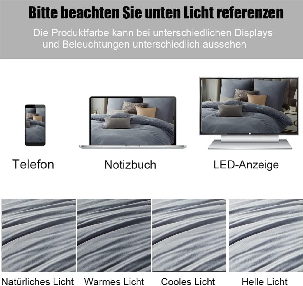 Soifox Winter Flanell Bettwäsche 180x200 - Grau Flauschige und Warme Cashmere Touch Bettbezug + Kiss