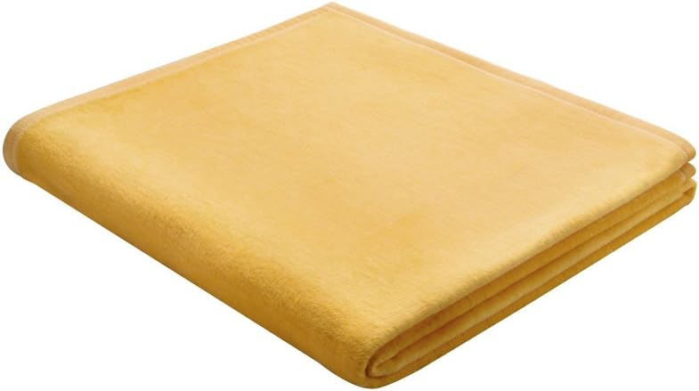 Biederlack Wohn- und Kuscheldecke, 100 % Baumwolle, Samtband-Einfassung, 150 x 200 cm, Gelb, Cotton