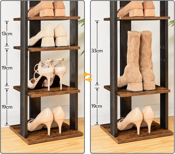 HOOBRO 8-lagiges Schuhregal, schmales Schuhablage, Schuhschrank mit 2 Haken, Ablagegestelle, platzsp