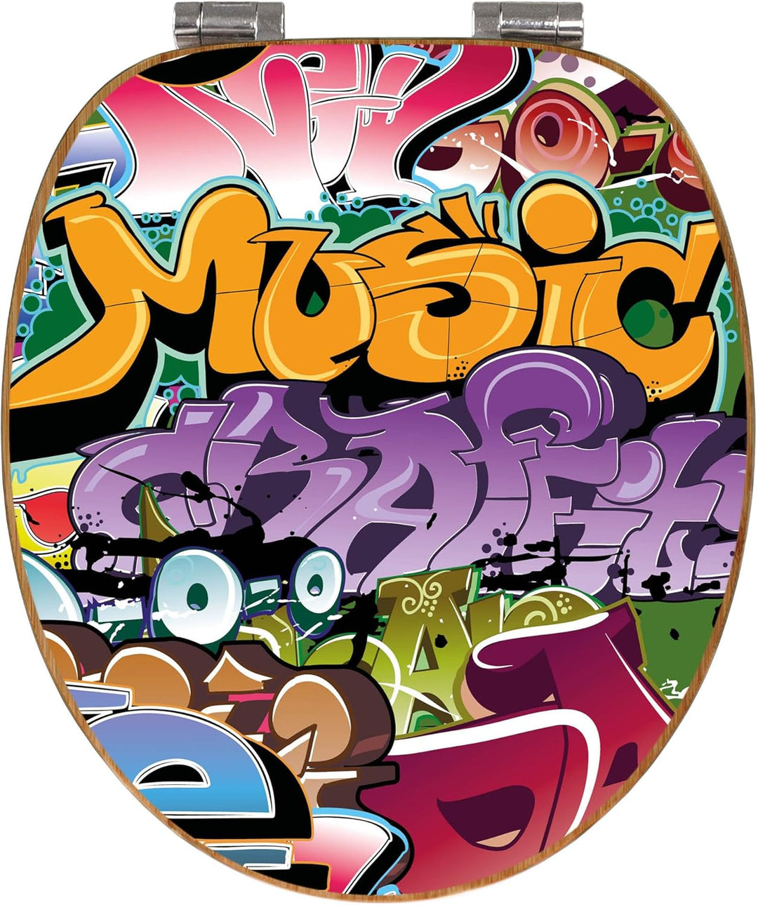 banjado® Design WC Sitz Bambus Absenkautomatik mit Motiv Graffiti/Toilettendeckel mit Absenkautomati