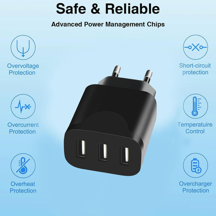 3er Pack USB Ladegerät 15W – 3 USB-A Ports, USB Netzteil Stecker für Steckdose, USB Stromstecker Ada
