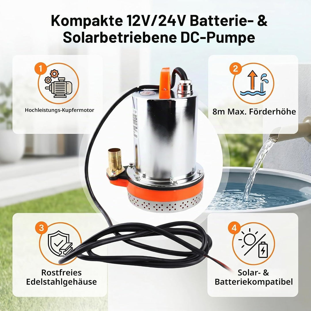 DC 12 V Tauchpumpe, Solar-Wasserpumpe, Kleine Batterie, Solar-Tauchwasserpumpe, Ideal für Bewässerun