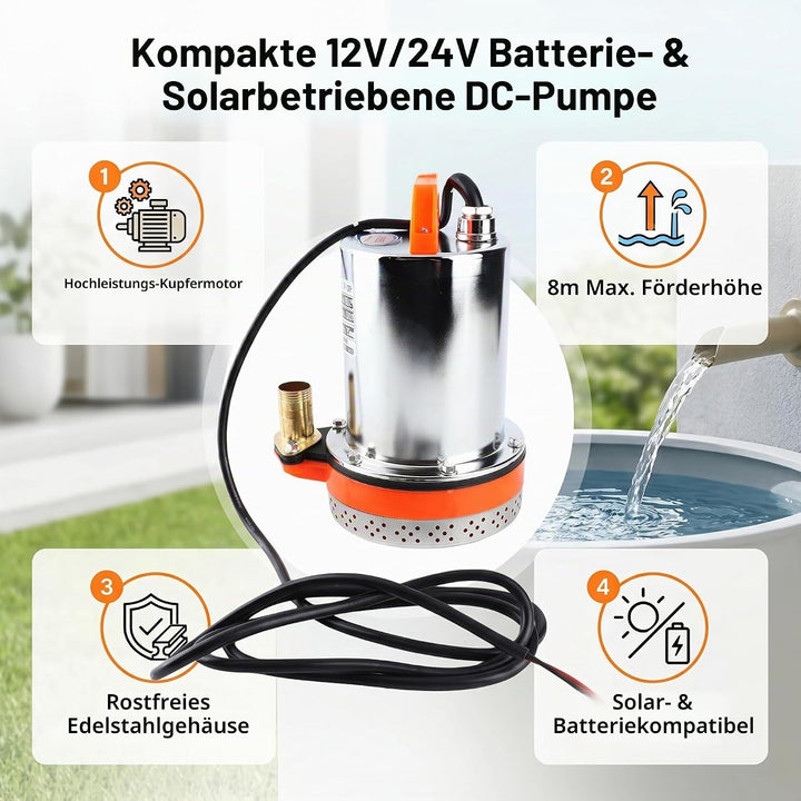 DC 12 V Tauchpumpe, Solar-Wasserpumpe, Kleine Batterie, Solar-Tauchwasserpumpe, Ideal für Bewässerun