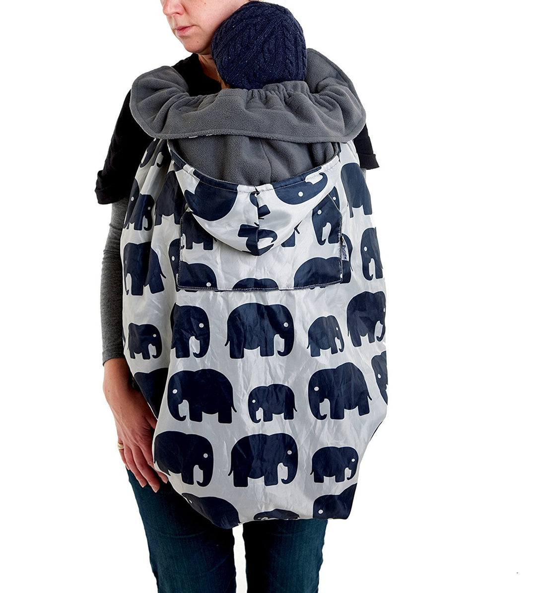 Babywearing: Wasserfester Wetterschutz für Tragetuch und Babytrage -Grau mit Elefanten, Grau mit Ele