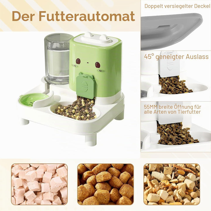 Wasserspender Futterspender für Katze und Hund, 2-In-1 Automatischer Trockenfutterspender, Automátic