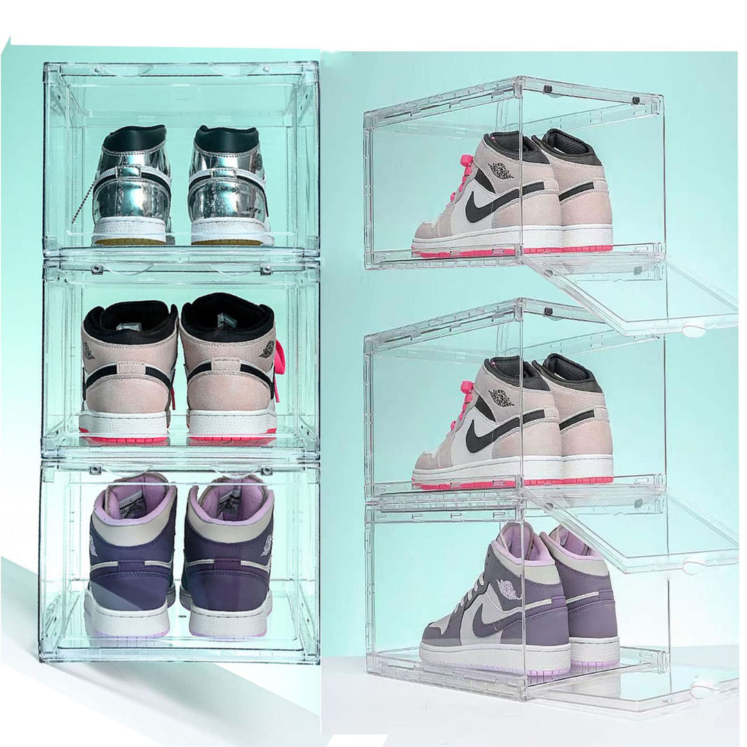 MECC Klare Schuhbox, stapelbarer Acrylschuhschrank, mit Magnettür,14.4x10.6x8inch/36x27x20cm (Clear