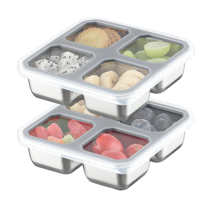 Misichao Edelstahl Snackbox mit 4 Fächern, 400ML Snackdose Kinder, Brotdose Erwachsene, Lunchbox Spü