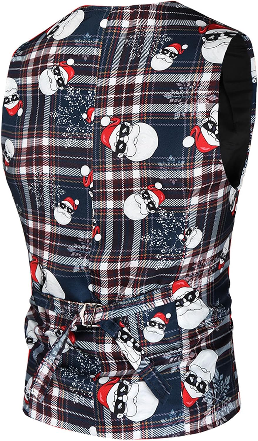 Herren Weihnachtsanzug 2Teilig Weihnachtsweste Slim Fit Button Verschiedene Weihnachtsmotiv Formal W