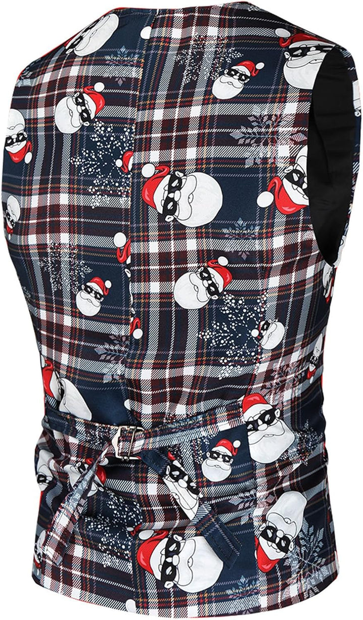 Herren Weihnachtsanzug 2Teilig Weihnachtsweste Slim Fit Button Verschiedene Weihnachtsmotiv Formal W