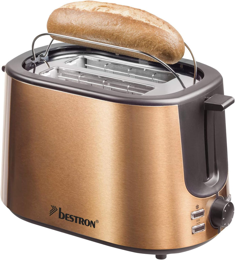 Bestron Toaster mit 2 Röstkammern, Krümelschublade und Brötchen-Röstaufsatz, 1.000 W, Edelstahl in K