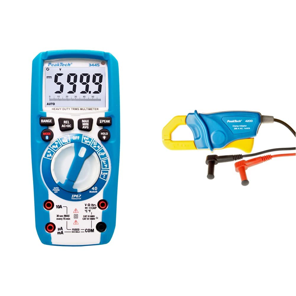 PeakTech 3445 - True RMS Digital Multimeter mit 4.0 Bluetooth & Stromzangenadapter 200 A AC für Digi