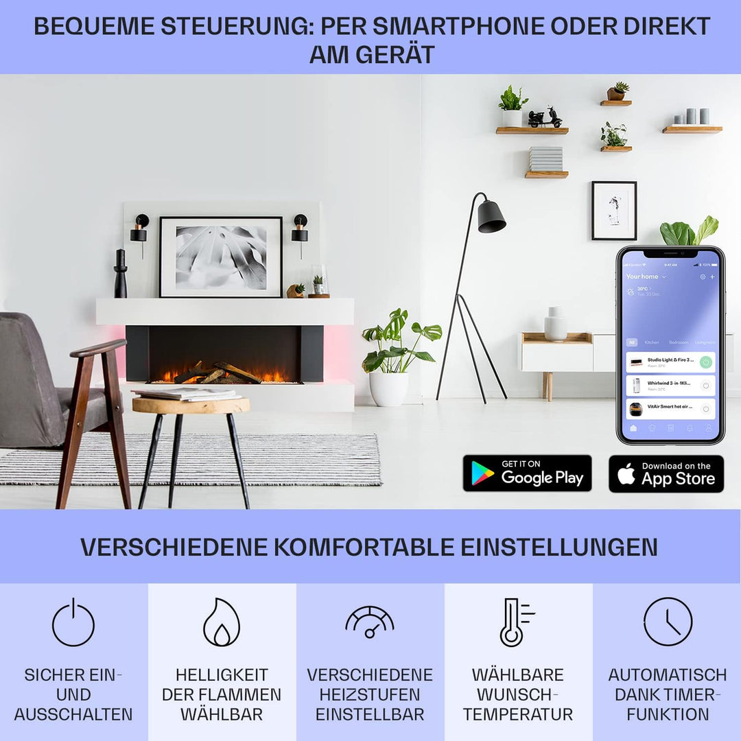 Klarstein Elektrokamin, Elektro Heizungen für Wohnzimmer & Innenräume, Elektrischer Kamin mit LED Fl