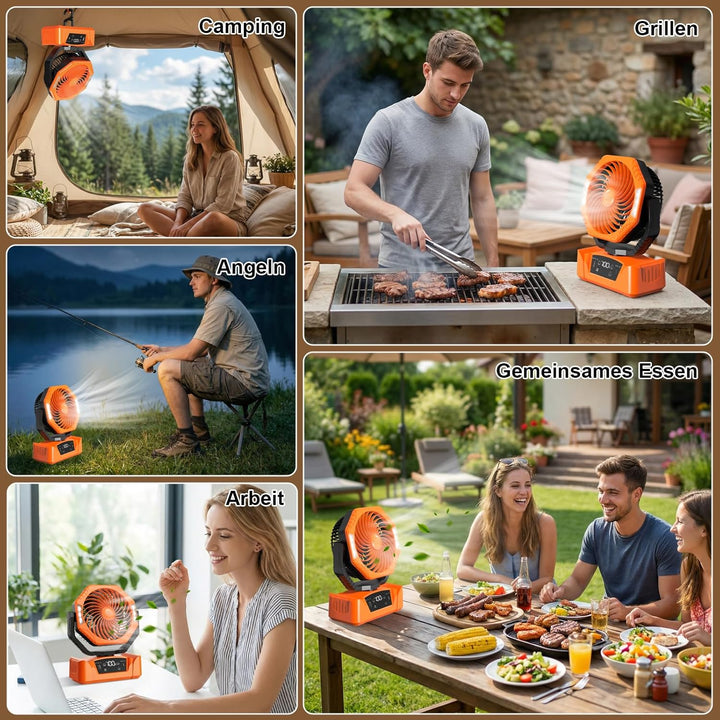 ELZO 20000mAh Camping Ventilator, Wiederaufladbarer Tischventilator USB Ventilator mit LED Licht & H